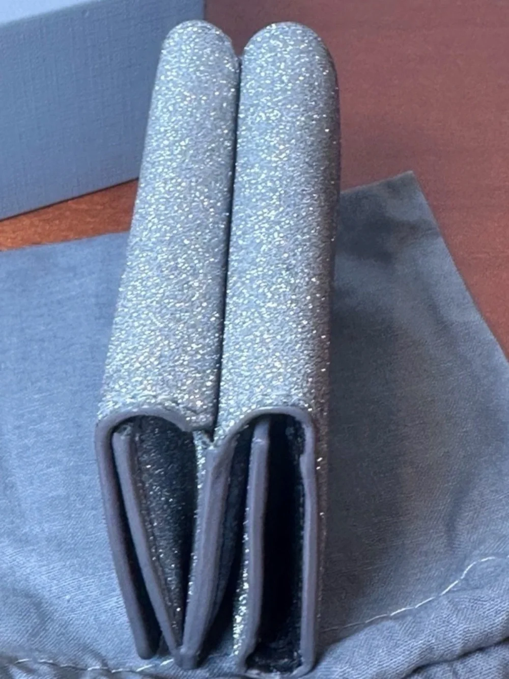 Balenciaga Silver Glitter Wallet Holder With Box